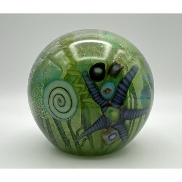 Kog Kokomo Dichroic Art Glass Ocean Fossil Sea Life Paperweight 3.5” RARE Signed - Picture 1 of 13